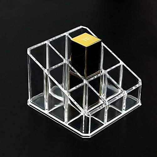 Acrylic Makeup Organizer Cosmetic Storage Display Case Makeup Brush Holder Organizer Lipstick Dispenser Canister Bathroom Container (3.5 x 3.5 x 2.6 in, 9 Partitions, Transparent)-FemmiqueWomen