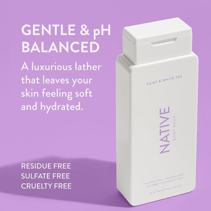 Native Body Wash Contains Naturally Derived Ingredients | For Women & Men, Sulfate, Paraben, & Dye Free Leaving Skin Soft and Hydrating | Lilac & White Tea 18 oz - 2 Pk-FemmiqueWomen