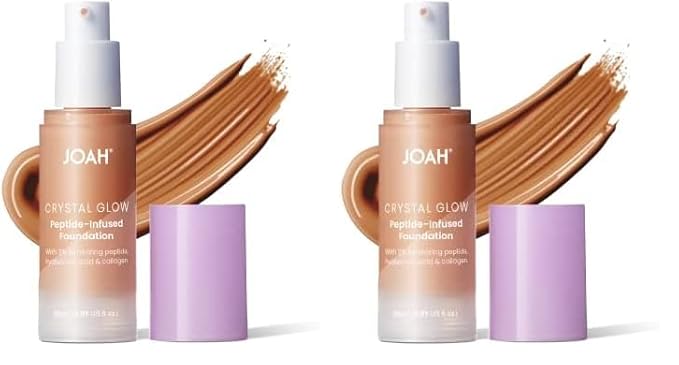 JOAH Crystal Glow Peptide-Infused Foundation, 2-in-1 Multitasking Korean Makeup with Blurring Face Primer, Luminizer, Hydration & Skin Defense for a Flawless Finish, 1.01 Oz, Tan Neutral (Pack of 2)-FemmiqueWomen