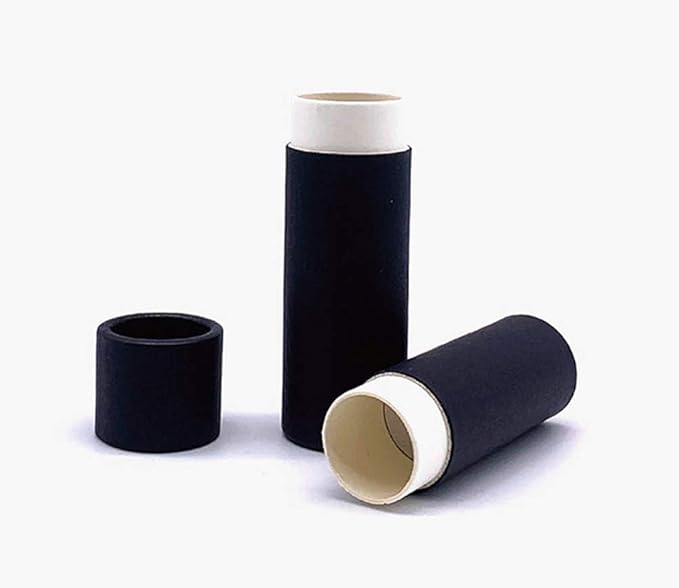 10 Pcs 1 Oz Paperboard Lip Balm Tubes Cardboard Krafts Paper Lipstick Tube Empty Lip Gloss Container Refillable Paper Round Solid Perfume Tube Chapstick Tube DIY Cosmetic Deodorant (Black)-FemmiqueWomen