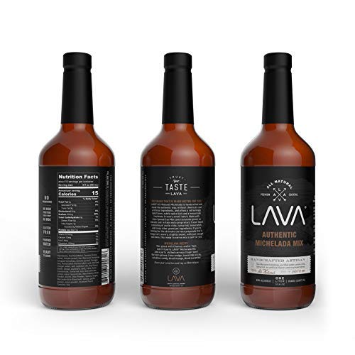 (3 Pack) LAVA All Natural Authentic Michelada Mix Craft Cocktail Mixer, Made with Real Tomatoes, Ancho Chile Peppers, Tamarind, No Junk Ingredients, Vegan, 1-Liter (33.8oz) Glass Bottle, Ready to Use-FemmiqueWomen