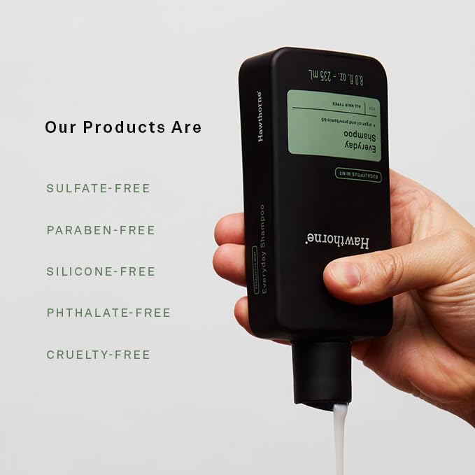 Hawthorne Men's Everyday Shampoo. For Stronger, Healthier Hair with Pure Avocado Oil and Coconut Oil. Mint and Eucalyptus Scent. Natural, Sulfate Free, Paraben Free. 8 fl. oz. 2-Pack.-FemmiqueWomen