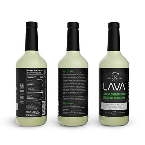 (3 Pack) LAVA Premium Spicy Moscow Mule Mix by LAVA Craft Cocktail Co., Made with Ginger Beer, Key Lime Juice, Real Ginger Puree, No Artificial Sweeteners, Ready to Use, 1-Liter (33.8oz) Glass Bottle-FemmiqueWomen