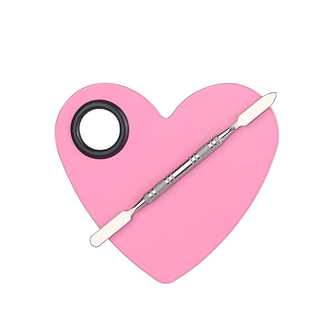 1 Set Heart Stainless Steel Cosmetic Makeup Palette with Spatula Cosmetic Artist Palette Mixing Palette with Spatula Nail Art Eye Shadow Lipsticks Mixing Makeup Tools, Pink-FemmiqueWomen