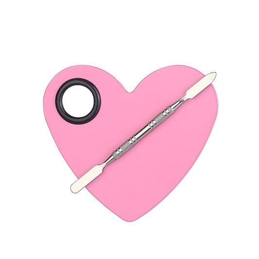 1 Set Heart Stainless Steel Cosmetic Makeup Palette with Spatula Cosmetic Artist Palette Mixing Palette with Spatula Nail Art Eye Shadow Lipsticks Mixing Makeup Tools, Pink-FemmiqueWomen