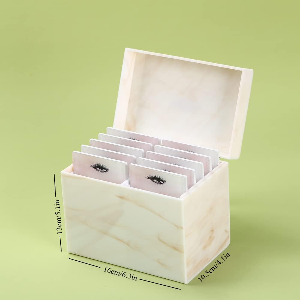 10 Layers Acrylic Eyelash Storage Box, Makeup Eyelashes Extension Close-Packed Display with 10 Pallets, Grafting False Eyelashes Glue Pallet Holder Display Organizer (Marble Yellow)-FemmiqueWomen