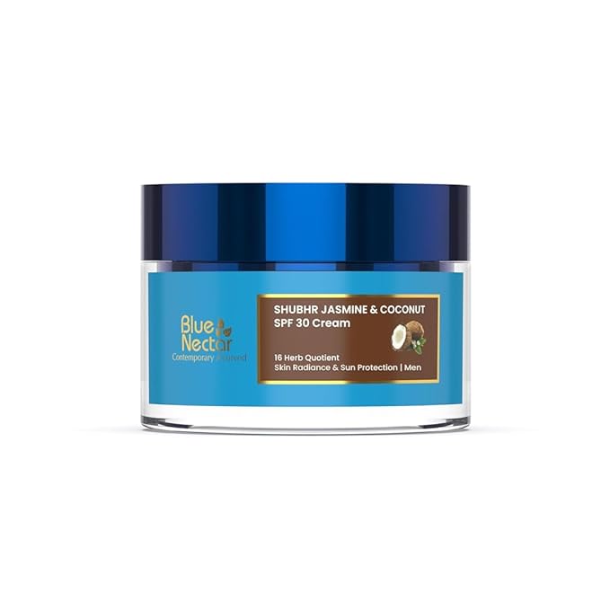 Blue Nectar Coconut Face Cream with SPF 30 Sunscreen for Men | Plant Based Oil Free Moisturizer for Face with Vitamin E |Sunscreen for Oily, Dry & Sensitive Skin (16 Herbs, 1.76 FlOz)-FemmiqueWomen