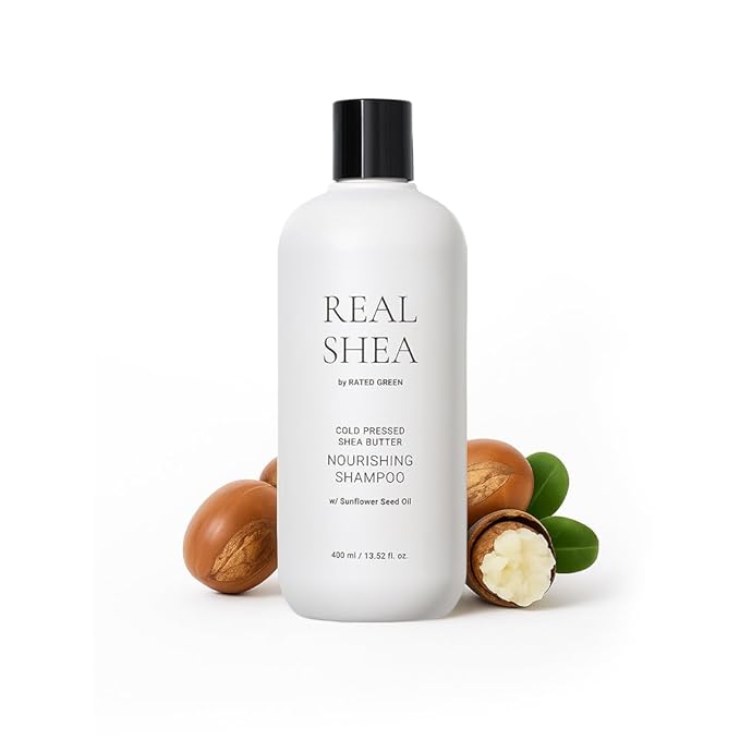 RATED GREEN Real Shea Cold Press Nourishing Shampoo w. Sunflower Seed Oil | Vitamin E | Deep Moisture & Soothing Care for Dry, Damaged Hair | Silicone-Free, Korean Vegan Formula | 13.52 fl oz-FemmiqueWomen