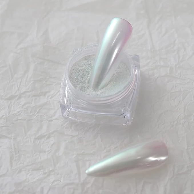 2 Pcs White Iridescent Nails Powder Aurora Chrome Powder for Nails,Mermaid Chrome Nail Pearl Powder Chameleon Chrome Nail Powder Manicure Pigment(2 Pcs Moonlight)-FemmiqueWomen