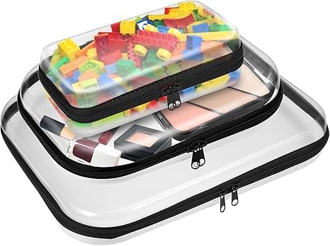 3PCS Clear Zipper Cases, Portable Clear Organizer Pouches for Travel, Double Zippered Hard Shell Plastic Case, Cosmetic Bag for Make Up Tools, Toiletries, Toy Storage (Black, 1 Pack)-FemmiqueWomen