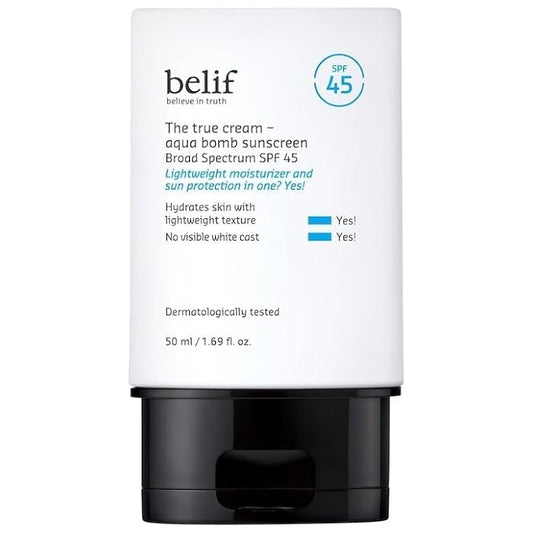 belif Aqua Bomb SPF 45 Hydrating Niacinamide Sunscreen (1.69 fl. oz) - The True Cream PA++++, Daily Broad Spectrum, No White Cast, Weightless & Invisible, Non-Greasy, Korean Skincare-FemmiqueWomen