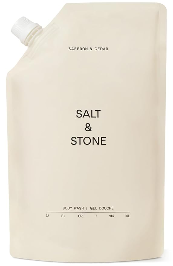 Salt & Stone Body Wash with Antioxidants for Deep Moisture | For Women & Men, Sulfate, Paraben, & Dye Free, Leaving Skin Soft and Hydrated | Saffron & Cedar 32 fl oz-FemmiqueWomen