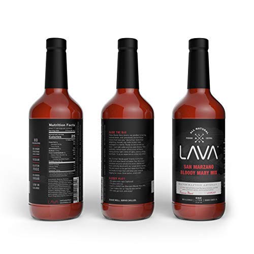 (3 Pack) LAVA Premium Bloody Mary Mix; Italian San Marzano Tomatoes, No Artificial Sweeteners, Vegan, Ready to Use, No Added Sugar, 1-Liter (33.8oz) Glass-FemmiqueWomen