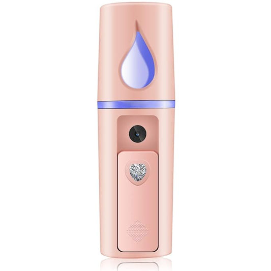Nano Facial Mister Portable Mist Sprayer with Mirror Mini Cool Mist Spray for Skin Care & Facial Body Moisturized & Eyelash Extensions, USB Rechargeable (Pink)-FemmiqueWomen