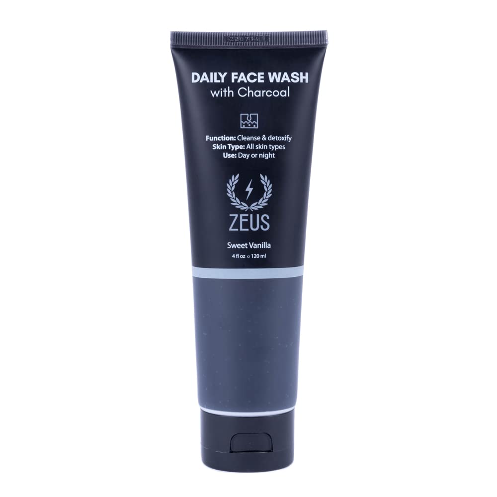 ZEUS Charcoal Face Wash for Men | Daily Facial Cleanser for Oily Skin, Blackhead Removal, & Deep Pore Cleansing | Detoxifying & Exfoliating | Made in USA-FemmiqueWomen