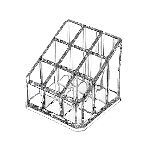 Acrylic Makeup Organizer Cosmetic Storage Display Case Makeup Brush Holder Organizer Lipstick Dispenser Canister Bathroom Container (3.5 x 3.5 x 2.6 in, 9 Partitions, Transparent)-FemmiqueWomen