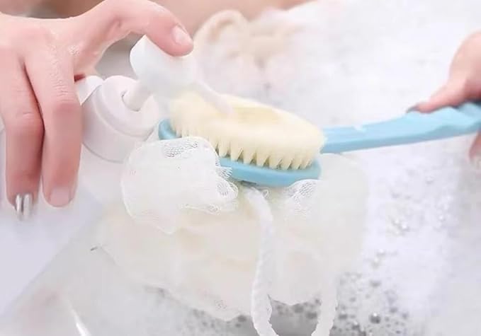 Long Handle Bath Brush with Loofah, 2-in-1 Design, Soft and Clean