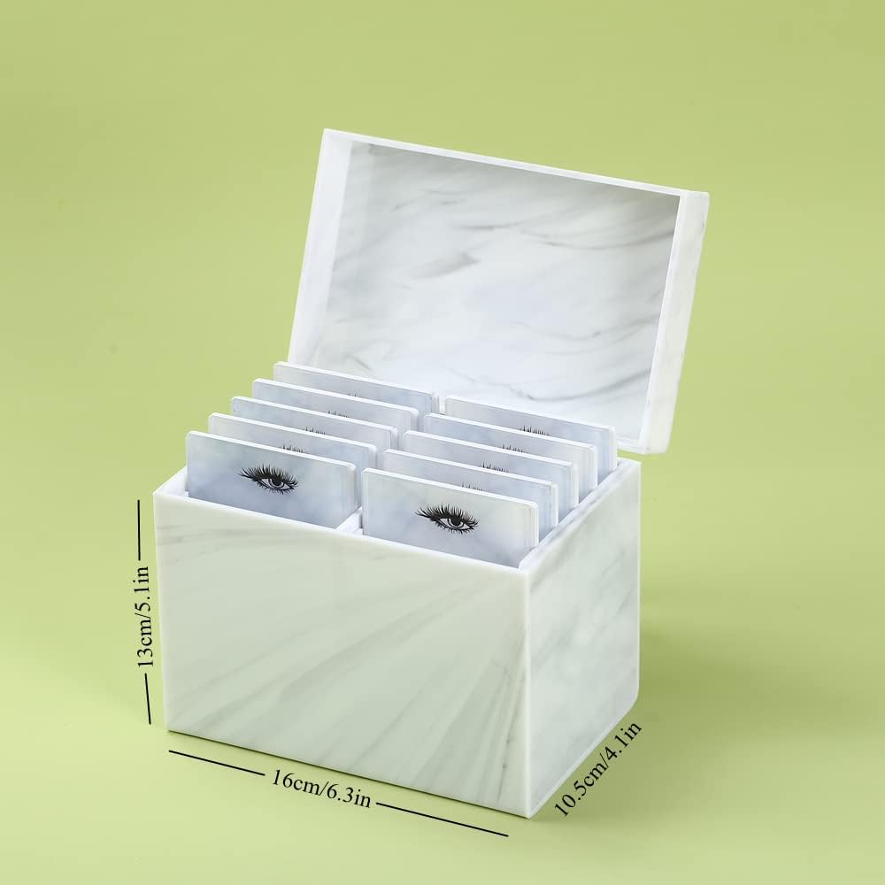 10 Layers Acrylic Eyelash Storage Box, Makeup Eyelashes Extension Close-Packed Display with 10 Pallets, Grafting False Eyelashes Glue Pallet Holder Display Organizer (Marble White)-FemmiqueWomen