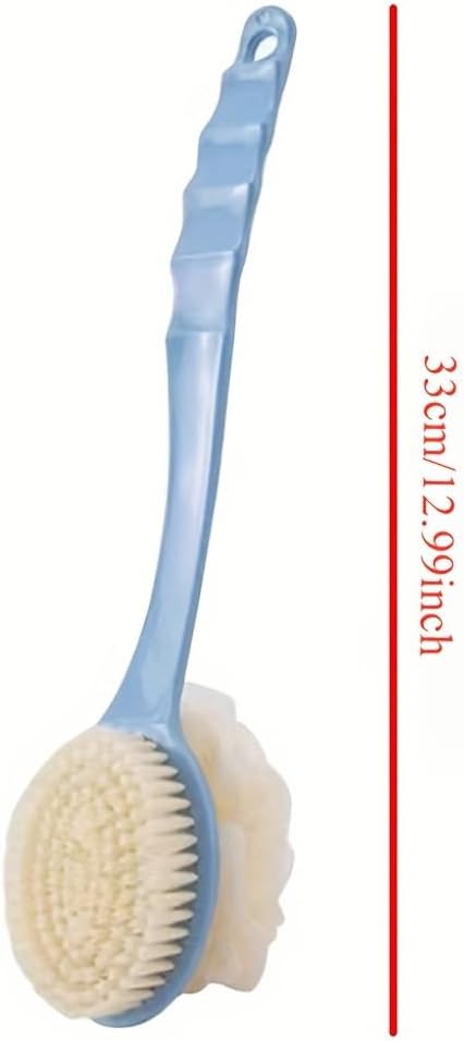 Long Handle Bath Brush with Loofah, 2-in-1 Design, Soft and Clean