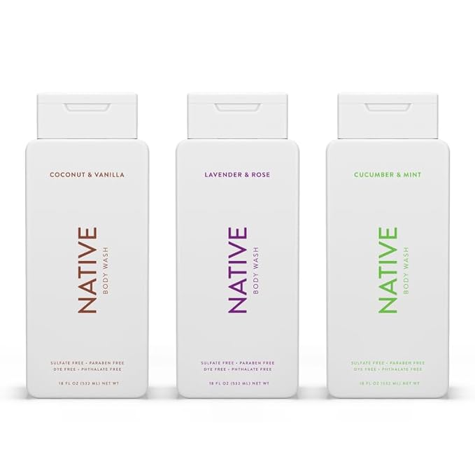 Native Body Wash Contains Naturally Derived Ingredients | for Women & Men, Sulfate, Paraben, & Dye Free Leaving Skin Soft & Hydrated |Coconut & Vanilla, Lavender Rose, & Cucumber Mint, 18 oz Pack of 3-FemmiqueWomen