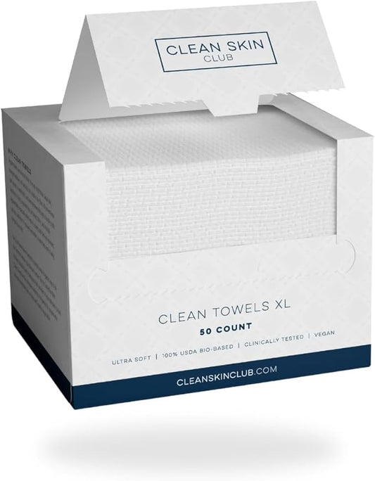 Clean Skin Club Clean Towels XL™, 100% USDA Biobased Dermatologist Approved Face Towel, Disposable Clinically Tested Face Towelette, Facial Washcloth, Makeup Remover Dry Wipes, 300 ct, 6 pack-FemmiqueWomen