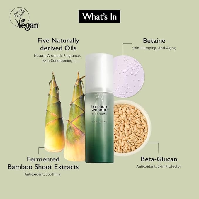 haruharu Wonder Black Bamboo Mist, 2.7 fl.oz. Hydrating and Firming Skin, Black Rice, Panax Ginseng for Clean and Smooth Skin Surface, Korean Skincare, Vegan, Cruelty Free-FemmiqueWomen