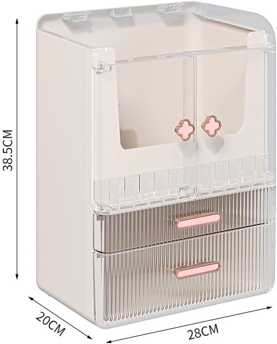 Acrylic Makeup Organizer with Drawers – 38.5CM Large Capacity Cosmetic Storage Box, Dustproof & Waterproof Vanity Organizer for Skincare, Jewelry, Lipsticks & Beauty Products (White)-FemmiqueWomen