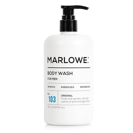 MARLOWE. No. 103 Body Wash 16 oz Pump, Original, Energizing & Refreshing Shower Gel with Willow Bark & Green Tea Extracts, Cleanses, Moisturizes, Smooths & Nourishes, Fresh Pine & Agarwood Scent-FemmiqueWomen