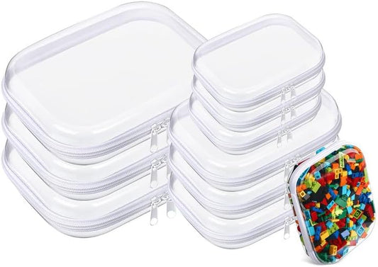 9 Pcs Clear Hard Zipper Case Hard Plastic Zipper Pouches Clear Shell Case Portable Travel Organizer Makeup Bag for Building Blocks Puzzles Cosmetics Makeup Supplies-FemmiqueWomen