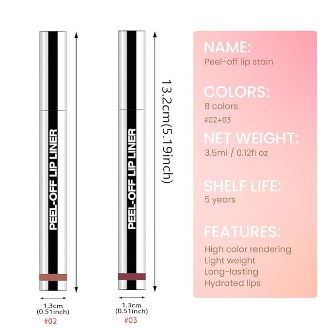 2Pcs Matte Liquid Lip Gloss Stain-Peel Off Lip Liner Tattoo, Long Lasting Peel Off Lip Stain,Waterproof & Transfer-Proof Lip Liner Peel Off Lip Gloss for All Skin Types (#02+#03)-FemmiqueWomen
