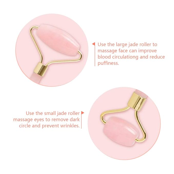 Jade Roller,Rose Quartz Roller for Face,Jade Skincare Tool,Jade Facial Roller,Eye Roller Anti Aging Jade Massager Roller Slimming Healing Chakra Tool A-Rose Quartz (Golden)-FemmiqueWomen
