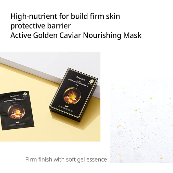 JMsolution Active Golden Caviar Nourishing Mask - Korean Skincare Facial Mask-Cavior extracted - collagen essense- 10 sheets for all skin type-FemmiqueWomen
