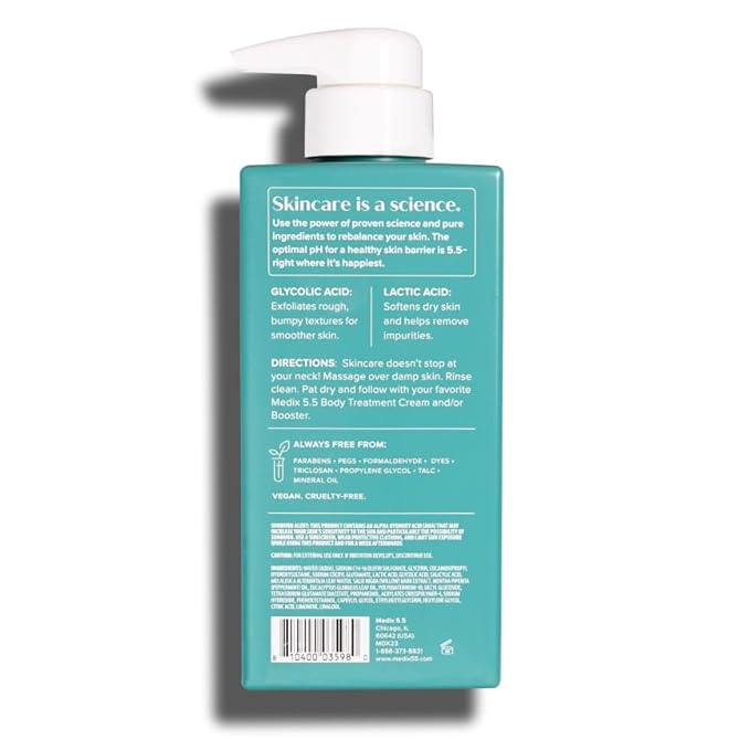 MEDIX 5.5 Exfoliating AHA Glycolic Acid Face & Body Scrub Cleanser + Vitamin C Moisturizing Body Cream Lotion Skin Care 2PC Set | Alpha Hydroxy Acid & Lactic Acid Foaming Body Wash & Face Wash, 2-PC-FemmiqueWomen