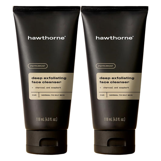 Hawthorne Men's Deep Exfoliating Charcoal Face Wash Cleanser For Normal to Oily Skin. Eliminate Dirt, Grease, and Grime. Natural Ingredients, Vegan, Sulfate Free. 2-Pack, 4 Fl. Oz. Each-FemmiqueWomen