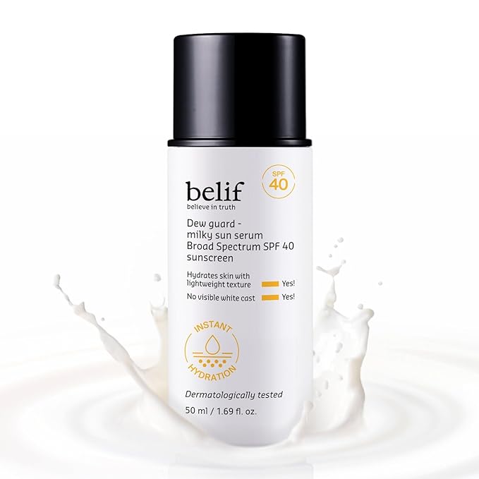 belif Milky Niacinamide Sunscreen SPF 40 – Lightweight & Invisible Sun Serum for Face with 7 Types of Hyaluronic Acid | No White Cast, Non-Comedogenic, Hydrating, Makeup-Gripping Primer (1.69 fl.oz)-FemmiqueWomen