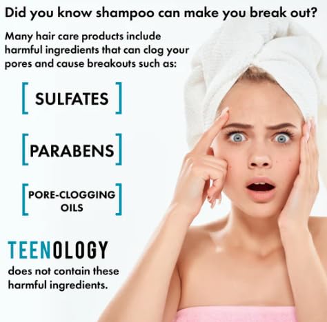 Teenology Shampoo for Teens, For Clear Skin and Healthy Hair, Natural Botanical Extracts, 16 oz. (Vanilla Almond)-FemmiqueWomen