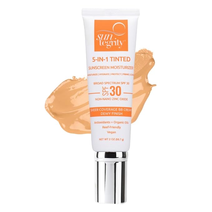 Suntegrity Tinted 5 in 1 Mineral Sunscreen for Face (SPF 30-2 oz) - Medium | BB Cream Moisturizer with Physical UVA/UVB Broad Spectrum Protection | Safe for Sensitive Skin-FemmiqueWomen