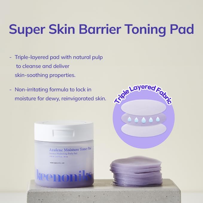 Azulene Moisture Toner Pad - Anti-flammatory & Hydrating Facial Pad with Chamomile Extract, Panthenol & AQUAXYL for Red, Sensitive SkinㅣKorean Skincareㅣ 80 Pads (5.07 Oz)-FemmiqueWomen