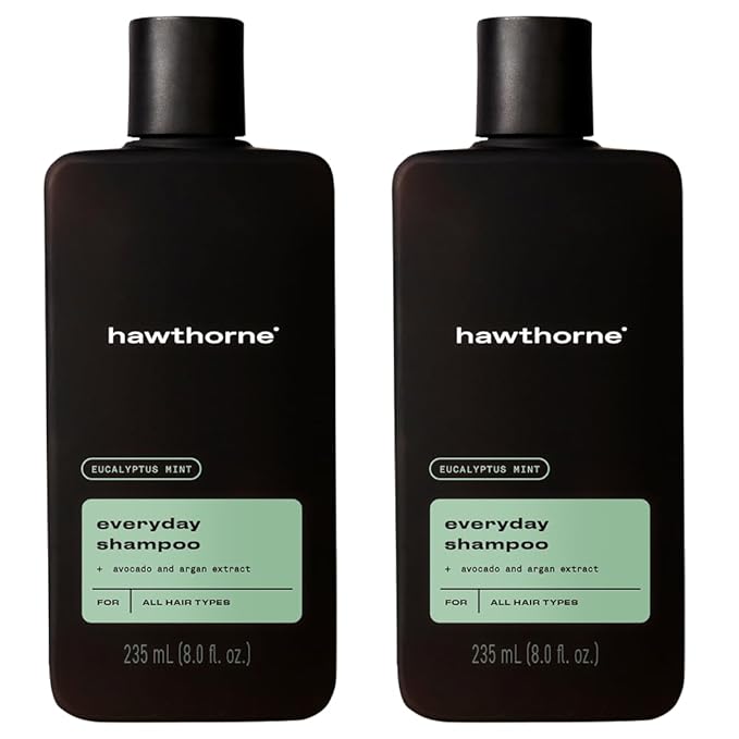 Hawthorne Men's Everyday Shampoo. For Stronger, Healthier Hair with Pure Avocado Oil and Coconut Oil. Mint and Eucalyptus Scent. Natural, Sulfate Free, Paraben Free. 8 fl. oz. 2-Pack.-FemmiqueWomen