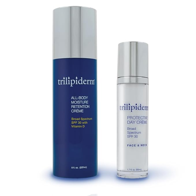 Trilipiderm Beach Lover Bundle- All-Body Moisture Retention Crème Sunscreen (8oz) & Protective Day Crème Broad Spectrum SPF 30 (1.7oz), Sunscreen Lotion UVA/UVB Set for Face, Body, Travel Size-FemmiqueWomen