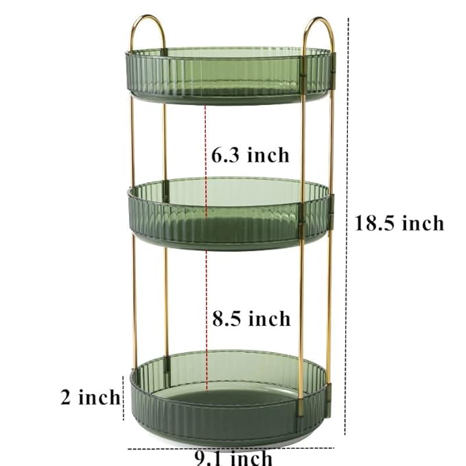 Makeup Organizer for Vanity, 360° Rotating Bathroom Organizer Countertop, High-Capacity Skincare Organizer, Spinning Cosmetics Organizer for Dresser Countertop (3 Tiers, Green)-FemmiqueWomen