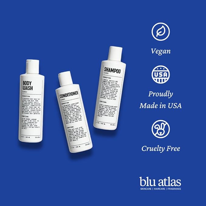 Blu Atlas Men's Natural Shampoo – Organic, Sulfate-Free, Paraben-Free – Deep Cleansing & Hydrating – Classic Scent (Bergamot, Sage, Patchouli) – Made in America– 8 oz-FemmiqueWomen
