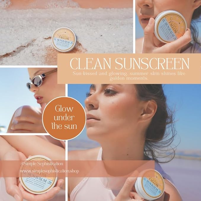 Tallow Sun Balm- with grassfed beef tallow, castor oil, zinc oxide | Mineral Sunscreen | Natural, Organic | Reef Safe, Ocean Friendly | Spf 30 - suitable for sensitive skin (2 oz) (Medium)-FemmiqueWomen