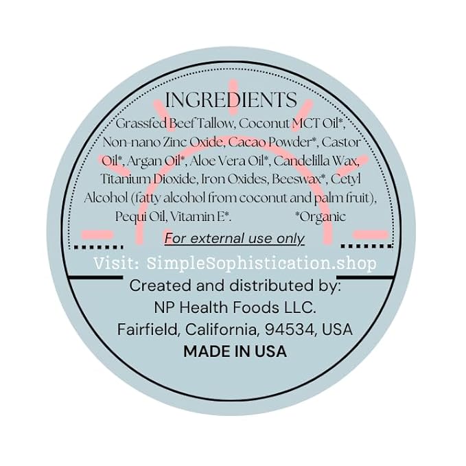 Tallow Sun Balm, tinted - with grassfed tallow, castor oil, zinc oxide | Mineral Sunscreen | Natural, Clean, Organic | Reef Safe, Ocean Friendly | Spf 30 - suitable for sensitive skin (2 oz) (Fair)-FemmiqueWomen