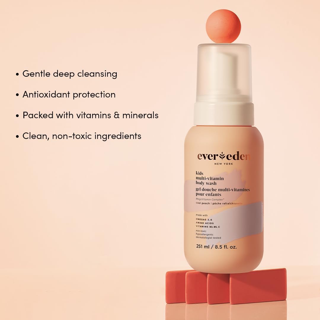 Evereden Multi-Vitamin Kids Body Wash Cool Peach: Gentle Body Wash Sensitive Skin Nourishment & Hydration Formula | Clean Non-Toxic for Kids | 8.5 fl oz.-FemmiqueWomen