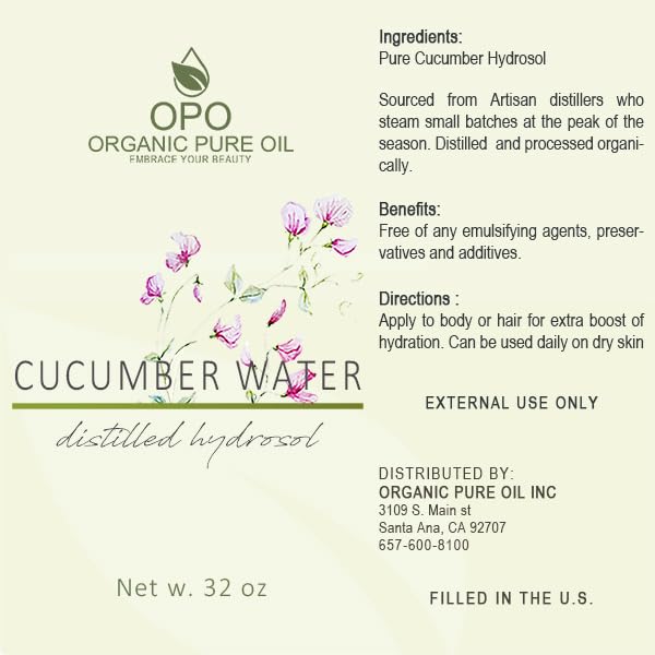 OPO Cucumber Hydrosol - Pure Steam Distilled Hydrating Floral Water Bulk Refill 32 oz - 1 Quart for Skin Hair Face, Greasy, Oily Skin Hair Locs Face Cleansing Toning Spray - Packaging May Vary-FemmiqueWomen