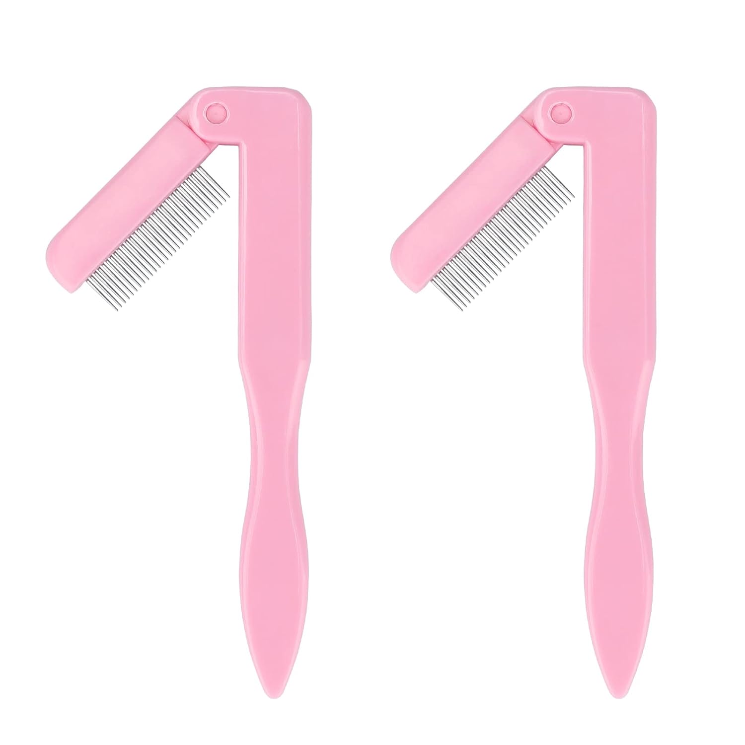 G2PLUS 2PCS Folding Eyelash Comb, Eyelash Separator Tool, Pink Eyebrow Comb Metal Teeth, Eyelash Brush Tool for Lash & Brow-FemmiqueWomen
