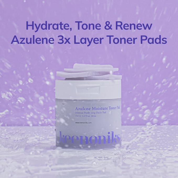 Azulene Moisture Toner Pad - Anti-flammatory & Hydrating Facial Pad with Chamomile Extract, Panthenol & AQUAXYL for Red, Sensitive SkinㅣKorean Skincareㅣ 80 Pads (5.07 Oz)-FemmiqueWomen