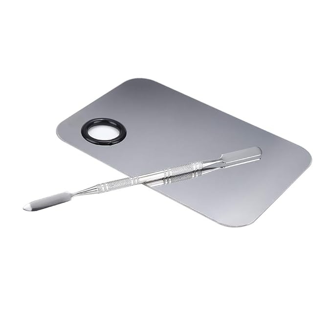 2 Pcs Stainless Steel Cosmetic Makeup Palette, Professional Cosmetic Mixing Makeup Palette Spatula Makeup Artist Tool, Beauty Salon Color Cream Mixing Palette With A Spatula Makeup Nail Art Palette-FemmiqueWomen