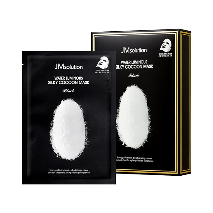 JMsolution Water Luminuous Silky Cocoon Black Mask - Korean Skincare Facial Mask - Silkworm extract amino acid -Nutrition and Moisturization Synergy - 10 sheets for a sensitive skin-FemmiqueWomen